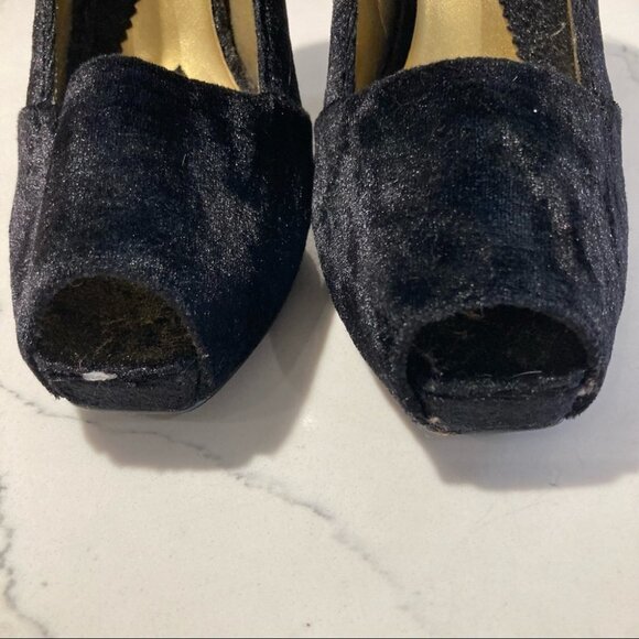 ZINC Sz 9 Velvet Brocade 4” Heels Funky Decorated Heel Peep Toe Shoes - Picture 3 of 13